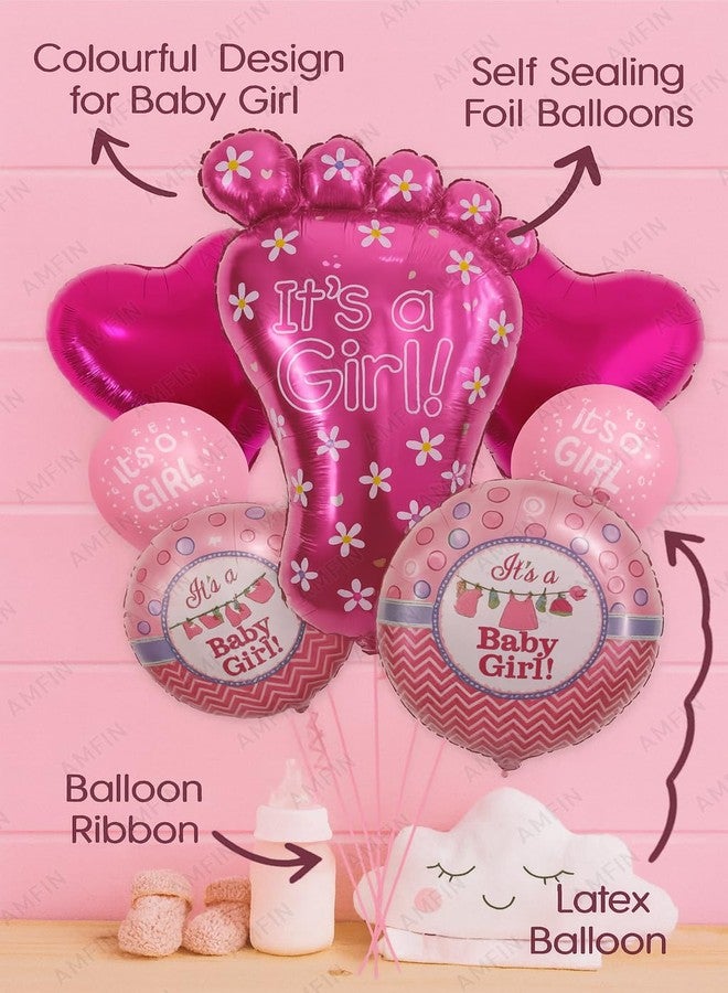 AMFIN (Pack of 7) Its A Girl Foil Balloon For Baby Shower Baby shower foil Balloons Welcome Baby Girl Balloon Baby photoshoot decoration items - Pink - Image 4